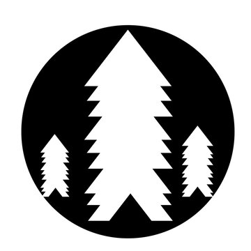 Minimalist Pine Trees Circle Badge Geometric Forest Silhouette Icon Logo Isolated on White Background
