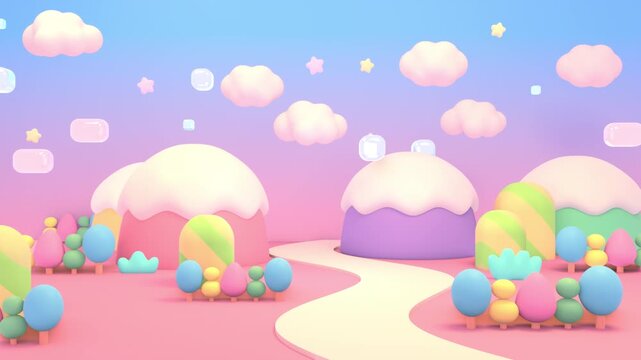 Cartoon mini mountain world animation. (loop)