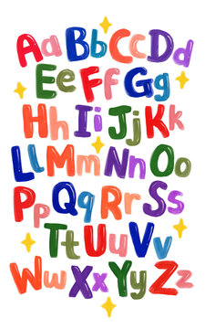 Hand drawn abc alphabet letters colorful poster paint kindergarten play school decoration
