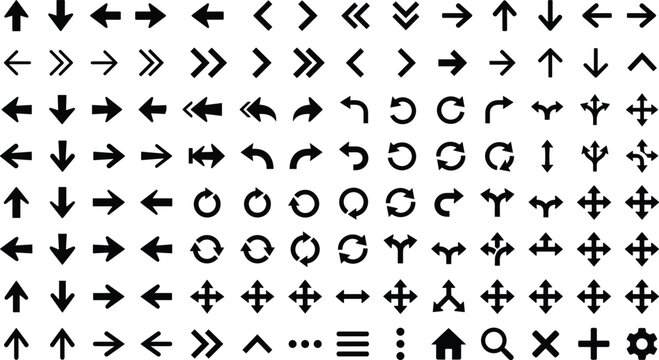 Collection of minimalist black navigation arrows and UI symbols set
