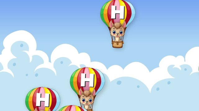Cartoon Animals in Hot Air Balloons Falling Through a Blue Sky Background
