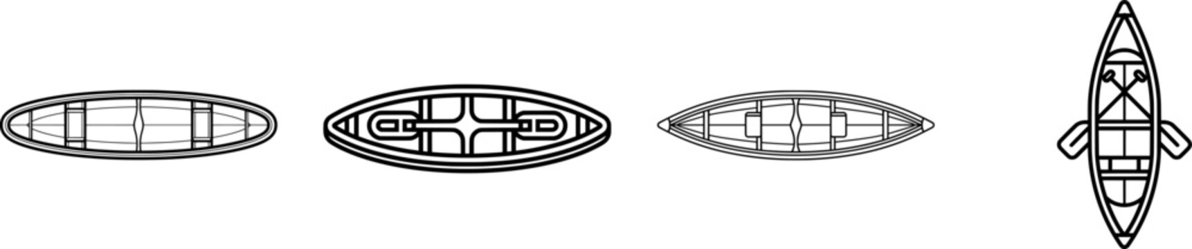 A classic double-paddle canoe icon in a minimalist flat vector style, isolated on a pure white background with uniform thick lines