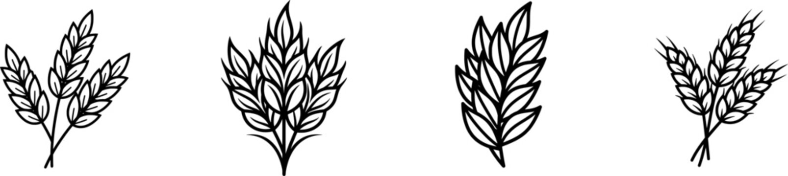 The minimalist black outline icon of a cluster of raw rye grains showcases uniform lines against a pure white background, emphasizing simplicity and purity in its design