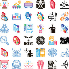 Fototapeta premium Set of vector icons covering various themes including health, science, technology, nature, people, services, and abstract concepts, isolated on a white background