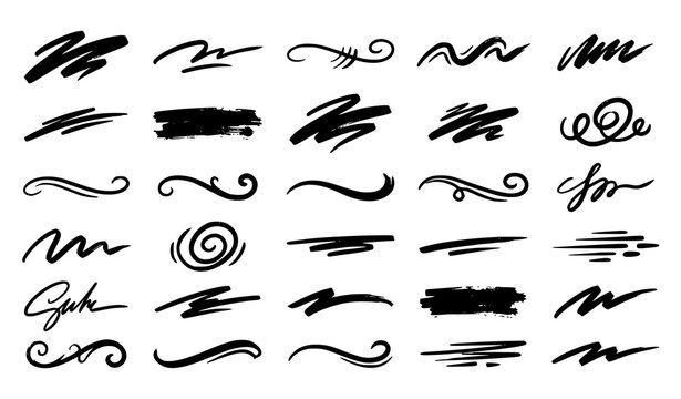 Creative Hand Drawn Brush Swoosh Swash Underline Flourish Vector Illustration Collection