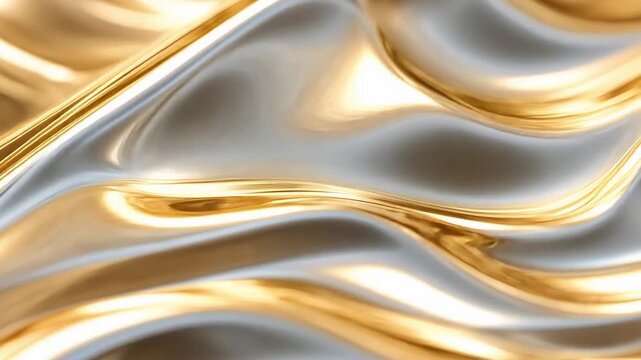 Abstract liquid gold waves background with metallic texture and glossy surface