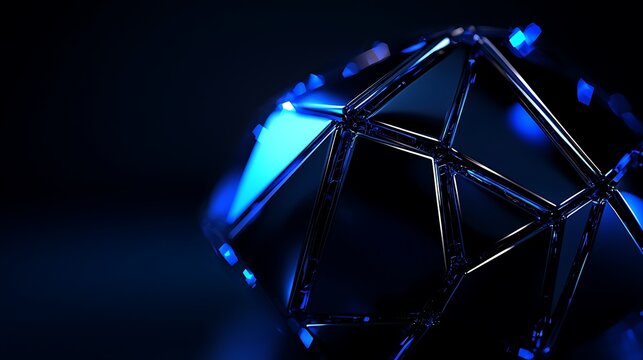 Abstract geometric object, dark blue, glowing light