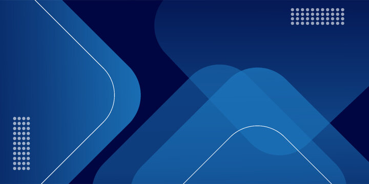 Abstract dark blue geometric background with rounded diagonal shapes and halftone dots. Vector illustration of dynamic blue presentation backdrop