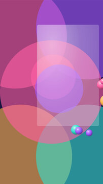 Abstract frosted glass composition colorful overlapping circles and rectangles for modern design