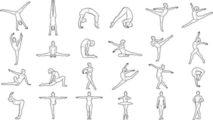 Female Gymnastics and Ballet Pose Line Art Vector Set for Dance and Fitness Illustration © Millat