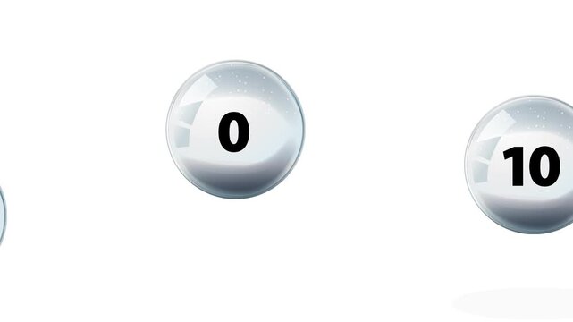 Numbered Glass Spheres Bouncing on a Clean White Background