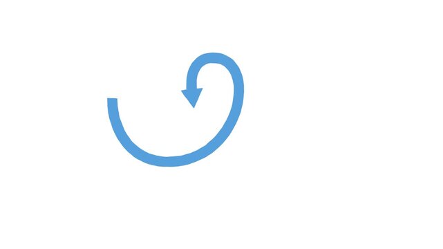 Blue Curved Arrow Animates in Looping Swirl on White Background