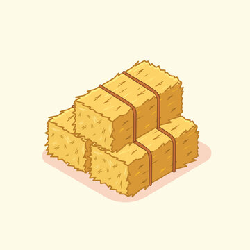 Stacked Hay Bales Vector Illustration Cartoon Isometric Design