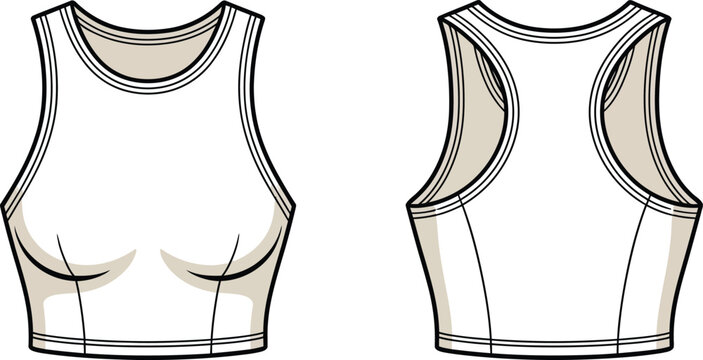 Fashion technical sketch of a women's racerback crop top with contour lines