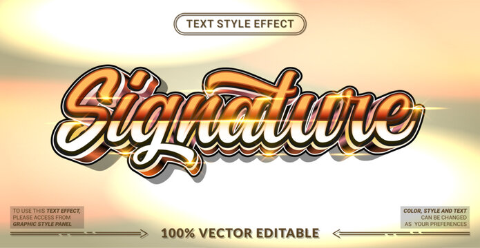 Editable Signature text effect with elegant Golden effect typography. Perfect for branding, logos, personal identity, invitations, packaging, and premium design projects.