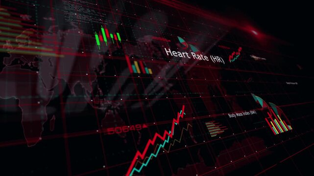 Health heart and body wellness charts and graphs diagram seamless and loopable 3d concept on screen