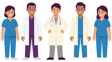 Fototapeta premium Diverse group of medical professionals standing together, healthcare team.