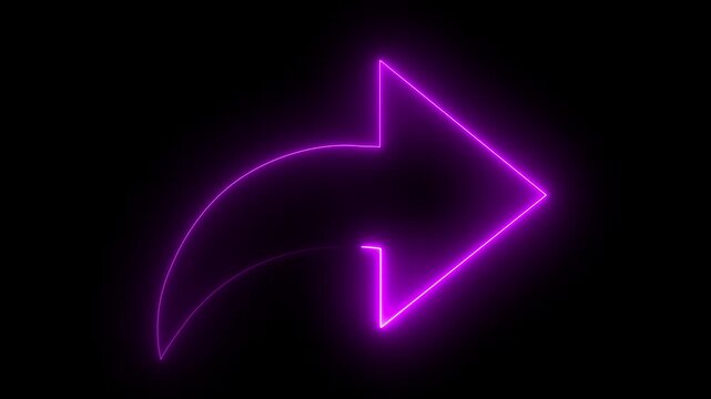 Glowing neon share icon on the black background. share arrow icon 4k animation. share glowing neon line color arrow.