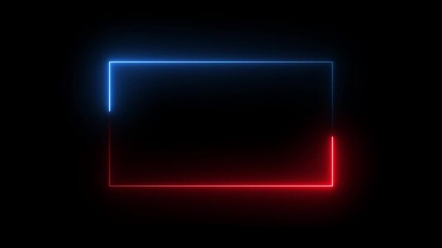 Square rectangle picture frame with two tone neon color motion graphic on isolated black background, ordar frame display box round shape retro screen photo frame, rectangle icon animation. 4k videos