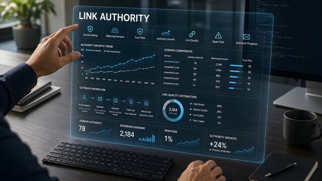 Seo link authority dashboard domain rating backlinks trust flow analysis for website optimization