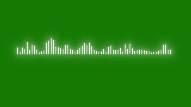 Sound wave white audio spectrum visualizer with moving sound wave frequencies and animated equalizer patterns pattern on green background, sound wave spectrum concept, 4k loop