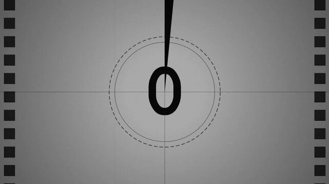 Vintage Film Leader Countdown Animation with Retro Grain