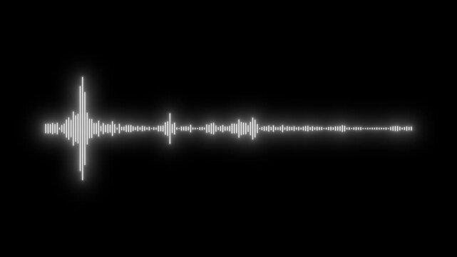 Dramatic rhythm audio spectrum sound waves on black background, line audio wave visualization, audio waveform spectrum animation, music waves oscillation modern, 4k loop