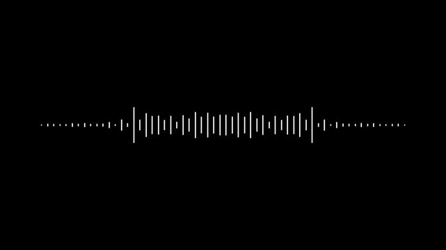Dynamic white audio visualizer with moving sound wave frequencies and animated equalizer patterns, Abstract music audio wave, voice record effect overlay on black background, 4k lopping