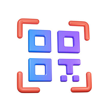 3D render of a simple QR code scan icon. QR Code for Digital Payment and Verification