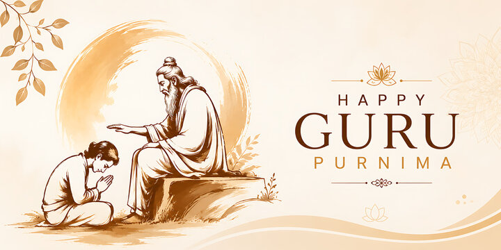 Guru purnima illustration of student seeking wisdom from teacher with learning