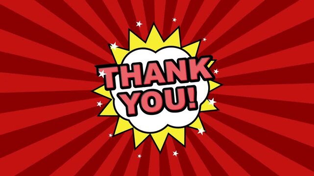Thank You Comic Pop Art Animation on Red Sunburst Background
