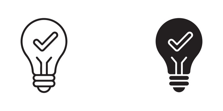 Lightbulb Icons Showing Approval or Success with Checkmark Inside for Design Projects and Presentations