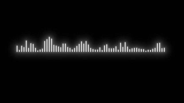 Sound wave white audio spectrum visualizer with moving sound wave frequencies and animated equalizer patterns pattern on black background, sound wave spectrum concept, 4k loop