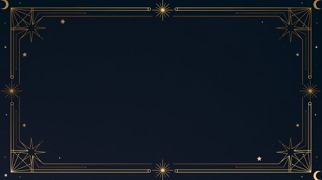 A dark blue background with a gold starry border design