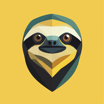 Stylized sloth face geometric design yellow background
