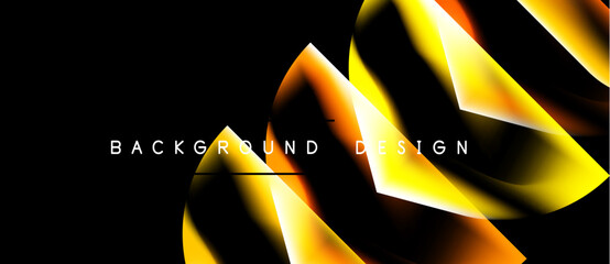 Abstract geometric shapes, vibrant yellow, orange hues. Dark background creates striking visual contrast. Modern design element. © antishock