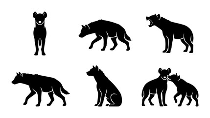 Obraz premium Hyena Silhouettes Set, Wild Animal Poses, African Wildlife Vector Icons