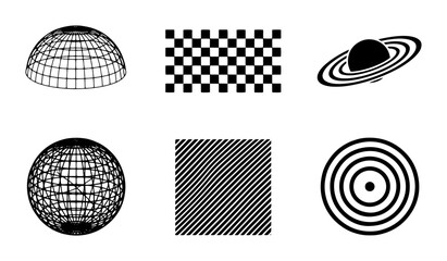 Geometric Shapes Collection: Sphere, Dome, Planet, Checkerboard, Grid, Target, Vector Icons © Afsana