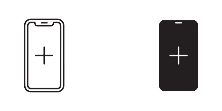 smartphone icons with plus sign symbol on isolated transparent background for app design use