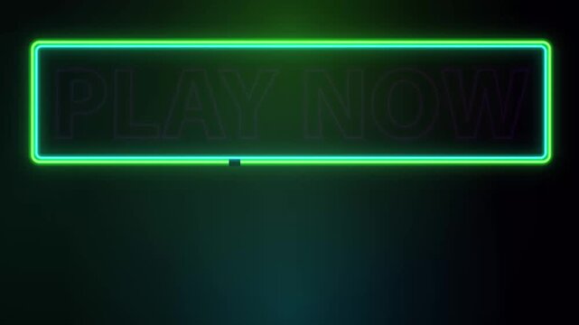 Flashing Neon Play Now Sign with Green Border and Purple Text