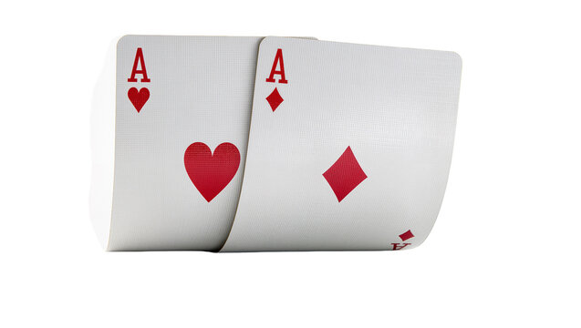 Two red aces of hearts and diamonds playing cards, isolated on transparent background
