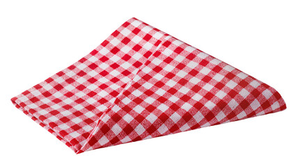Obraz premium Red and white checkered fabric napkin folded, isolated on transparent background