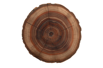 Obraz premium Wood cross section showing tree rings and growth patterns, natural texture, brown surface on transparent background