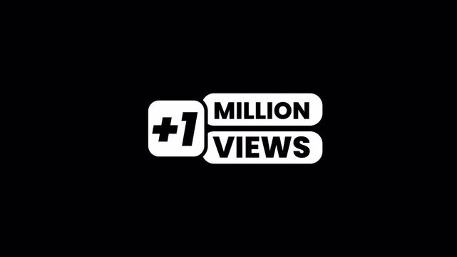 Moderan text icon animation with 1M views, 1M views, like, comment for social media, 1M text icon celebration letter in 4k with alpha channel.