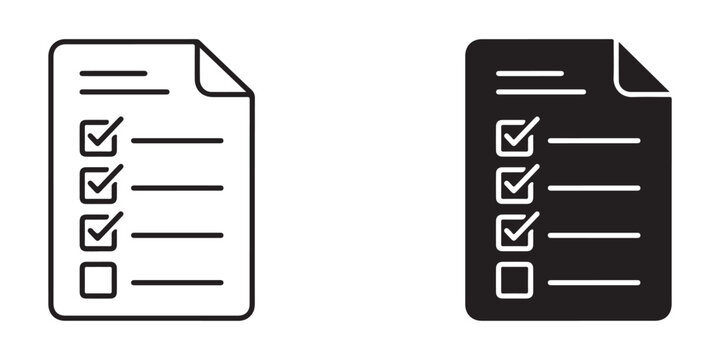 checklist documents with checked boxes and one empty box on contrasting color backgrounds for design use