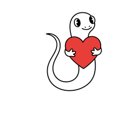 Obraz premium Cartoon lizard holding a red heart