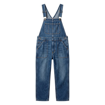 Classic blue denim overalls dungarees front view mockup