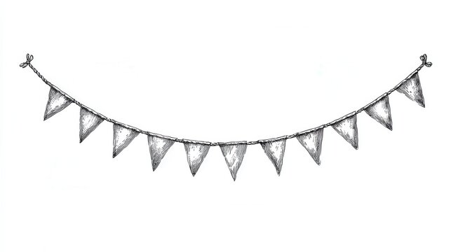Decorative bunting flags garland engraving sketch festive party banner isolated design element