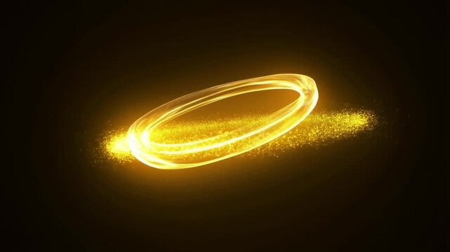 Abstract Gold Ring Yellow Particles Trail Moving Round Loop Seamless Background Animation