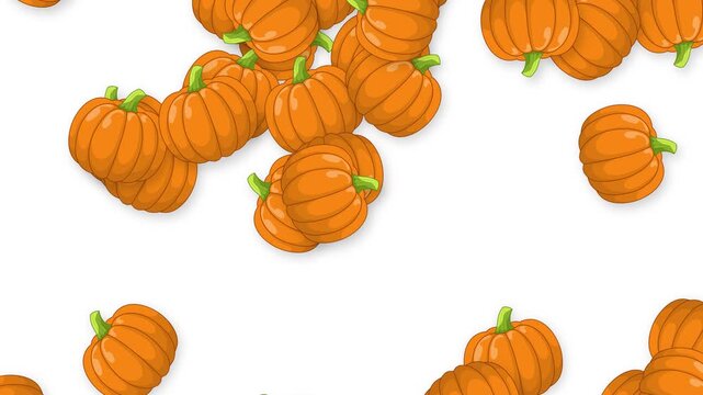 Animated Orange Pumpkins Falling Downward on a Plain White Background